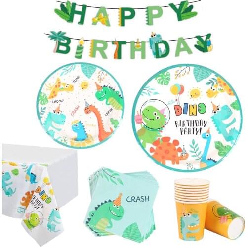 HUIRAN Dinosaur Theme Party Tableware Set Birthday Party Decoration Kids Dinosaur Party Supplies Paper Napkins Paper Plates Cups