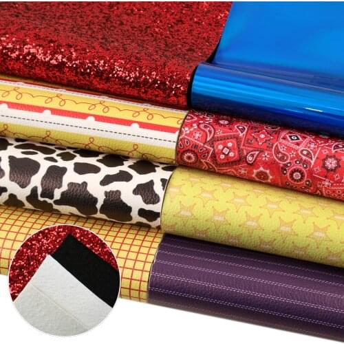 6-8pcs Plaid Faux Leather Fabric Set For Bows Synthetic Leather Set Couture Materiel Accessoires Couture Crafts DIY,1Yc18006