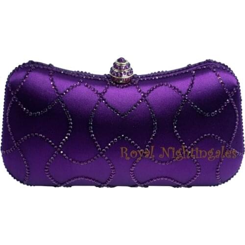 Newest Purple Crystal Clutches Box Clutch Bags for Womens Party Crystal Rhinestone Evening Purses and Bags