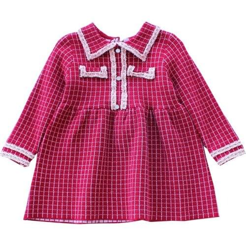 New 2020 Spring Toddler Girls Long Sleeve Princess Dress Small Fragrance Turn Down Collar Plaid Party Dress 2-7Yrs Girls Clothes