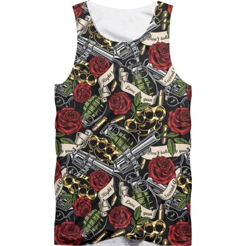 OGKB 3D Tank Tops Men 's Cool Sleeveless Shirts 3D Gun And Red Rose Printed Design Summer Fashion Casual Tops Vest Plus Size 5XL
