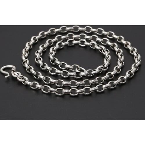 Real Silver Buddhism Mantra Signet Necklace S925 Sterling Silver Necklace Men Width 5mm Long Box Chain Biker Jewellery Gift