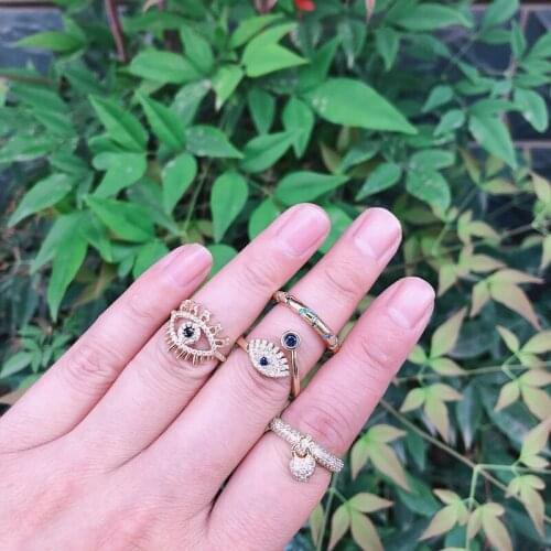 Drop Shipping Gold Color Multicolor Turkish Evil Eye Women Finger Band Ring Boho Bohemia Fashion Rainbow Jewelry