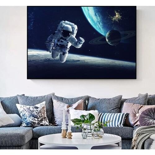 Planets of the galaxy and astronauts traveling in space, canvas paintings and posters decorated with pictures of families