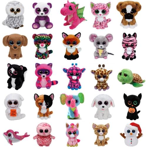Ty Beanie Big Eyes Plush Animal Toy Unicorn Dolls Penguin Dog Owl Giraffe Ladybug Kangaroo Koala Cat Kids Christmas Gift 15cm