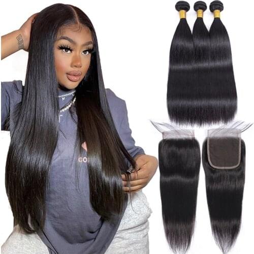 Straight Bundles With Closure 4x4 Human Hair Bundles With Lace Closure FASHION LADY HAIR 9a Remy Brazilian Bundles And A Closure