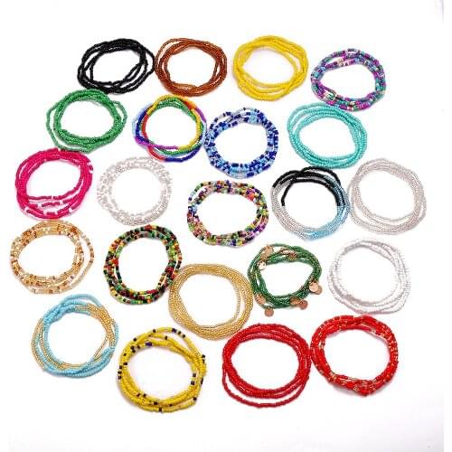 QIMOSHI Seed Glass Beads Waist Chain Summer Jewelry Colorful Women Girl Bohemian Bracelet Body Chain Beaded Belly Necklace