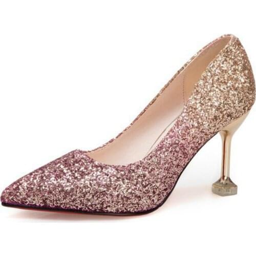 QWEDF Shoes New Gradient Wonen Pumps Fashion Office Shoes Women Sexy High Heels Shoes Womens Wedding Soft Shoes Party F3-60