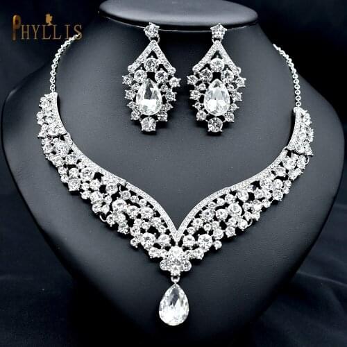 C46 Womens Luxury Rhinestone Necklace Earring Sets Wedding Bridal Jewelry Set Women Party Gift Drop Shipping