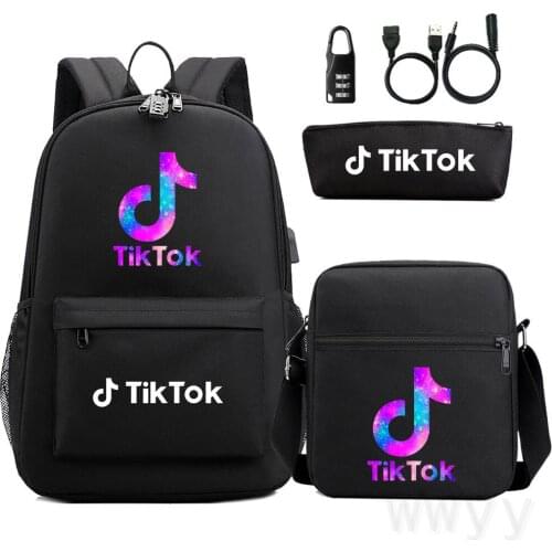 TIK TOK Women Backpack Men USB Charge Backpack Back to College Bags for Teenage Girls Boys Travel Shoulder Bags