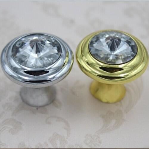 Modern fashion glass crystal furniture knobs shiny silver drawer cabinet knobs handles gold dresser cupboard door handlles knob