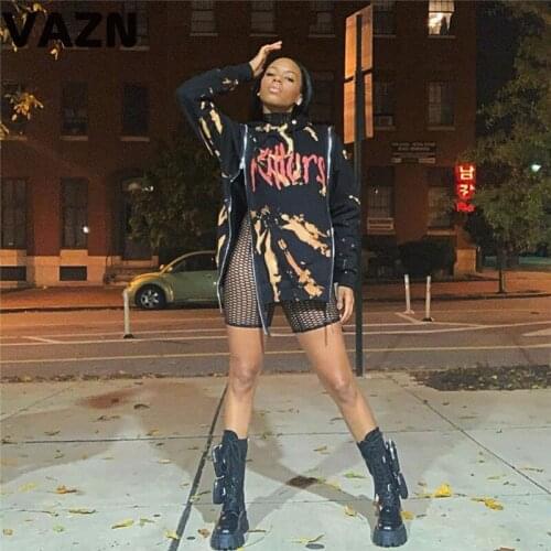 VAZN 2020 Autumn High Quality Casual High Street Fancy Black Young Designer Hooded Full Sleeve Women Slim Nature Hoodies
