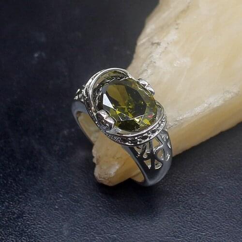 Gemstonefactory Jewelry Big Promotion Single Unique 925 Silver Green Peridot Olive Women Men Gifts Band Rings 8# 20212830