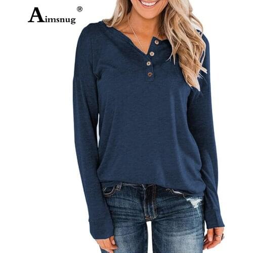 Plus Size 3XL Solid T-shirt Ladies Elegant Leisure Casual Womens Top Single-breasted 2020 Autumn Blue Tee Shirt Pullovers Femme