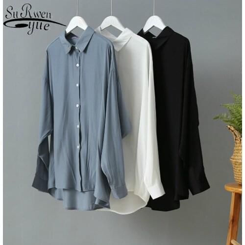 Vintage Femme Streetwear Clothing Women 2019 Spring Women Fashion Long Sleeves Satin Blouse Shirt Solid Elegant Tops 6655 50