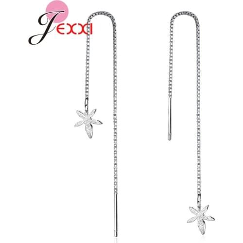 Factory Price Long Thin Chain Flower Pendant 925 Sterling Silver Earrings For Women Girls Party Jewelry Accessories