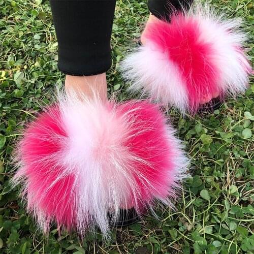 Womens Fox Fur Slippers Luxury Non-Slip Sandals Ladies Fashion Casual Furry Shoes Female Fluffy Plush Slides House Flip Flops
