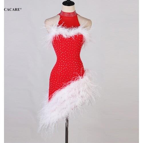 Sexy Luxury Latin Dance Dress Women Latina Salsa Latin Dance Competition Dresses Fringe Customize D0247 Feather Hem Backless