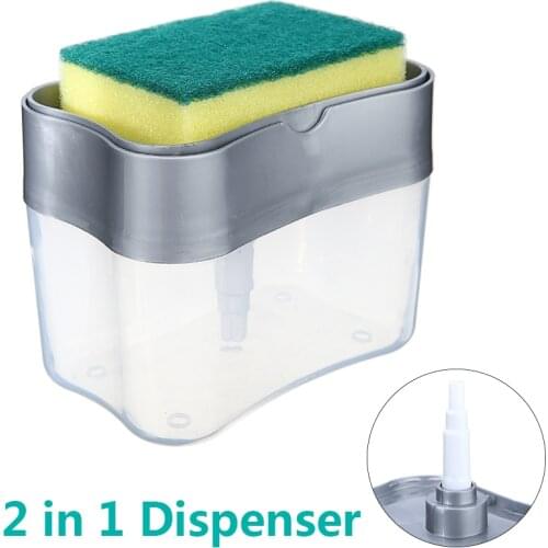 1PC 2 in 1 Soap Dispenser Pump Dispenser and Sponge Caddy Holder For Kitchen Dishes Cleaning Supplies