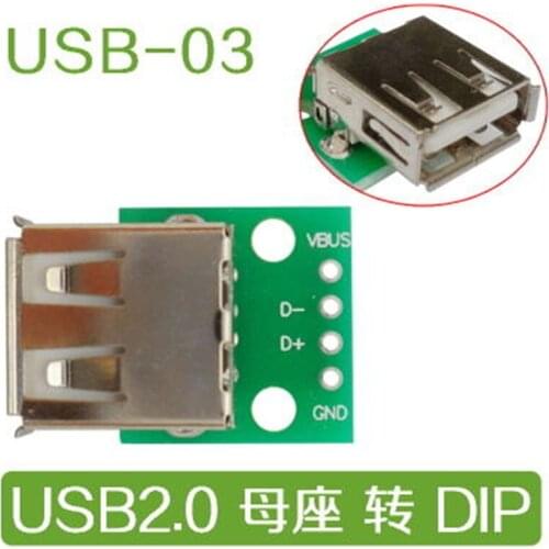 10pcs USB 2.0 Female Socket to DIP 4P Adapter Connector 2.54mm Welded PCB Converter Pinboard