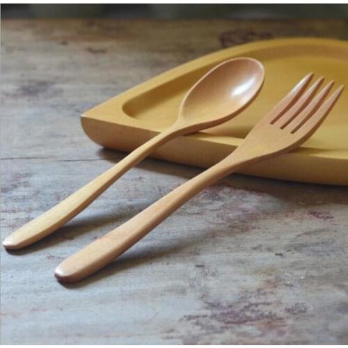 100pcs Natural Wood Spoon And Fork Dinnerware Coffee Tea Spoon Salad Fruit Fork Tableware Green Healthy Wooden Cutlery#83201