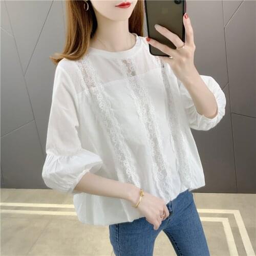 2021 20328 (room 4, Row 2, Top 5) Real Shot Round Neck Short Sleeve Lace Pullover Chiffon Shirt 35