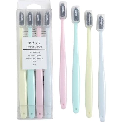 4 Pcs/ Set Nano Ultra Soft Oral Hygiene With sheath Family Pack Bamboo Charcoal Toothbrush Solid Color For Adults Children