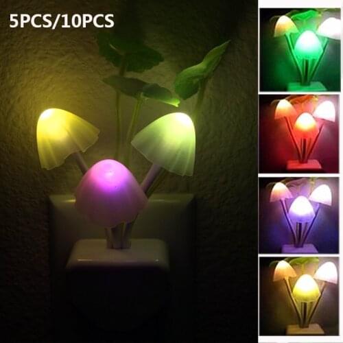 5PCS/10PCS Light Sensor Led Night Light Color Changing Plug-in LED Mushroom Dream Babyroom Bedroom Lamp Nightlight Home Decor