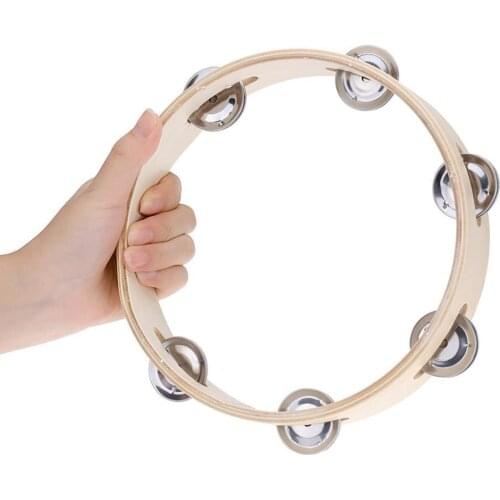 6inch Hand Held Wood Headless Tambourine Bell with Metal Single Row Children Educational Musical Toys for Children Instrument