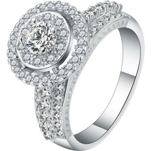 Shining Micro Pave Cubic Zirconia Round Created White Rings Silver Color Elegant Simple CZ Wedding Bands Finger Rings For Women