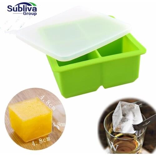 Large Silicone Ice Cube Tray Reusable Square Shape Ice Silicone Mold Bar Cafe Whiskey Ice Ball Maker DIY Ice Cream Mold With Lid