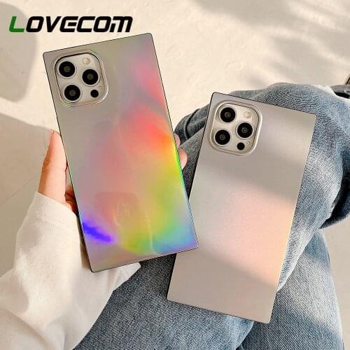 LOVECOM Colorful Gradient Laser Square Phone Case For iPhone 11 12 Pro Max X XR XS Max 7 8 Plus Soft IMD Shockproof Back Cover