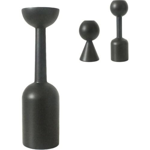 Wooden Candlestick Desktop Decoration Candle Holder Black Bougie Seat Vintage Retro Style Classic Table Home Decoretion