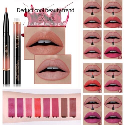Double head 2 In 1 Lip Liner Pencils + Lip Gloss Waterproof Long Lasting liquid Lip Makeup Lip Liner Pigments Nude Color