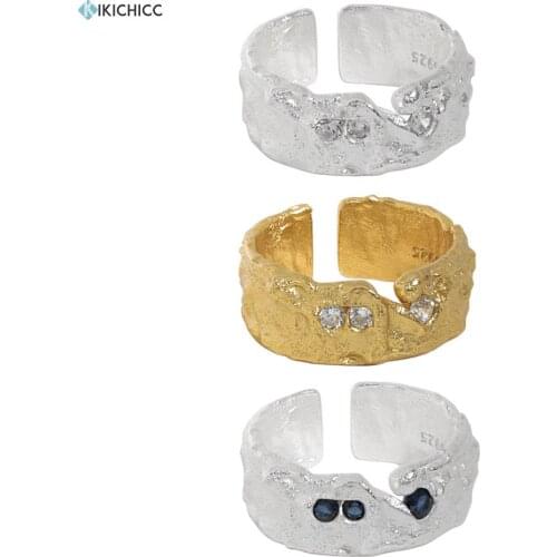 KIKICHICC 925 Sterling Silver Gold Blue White Irregular Geometric Resizable Ring Women Rock Punk Luxury Truck Women Jewelry Gift