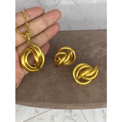 Conjuntos de joyería nupcial Africana chapada en oro de 24K para mujer, collar, pendientes, pulsera, regalos del anillo conjunto