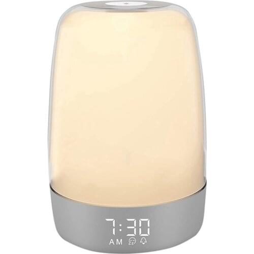 Contact Night Light with Alarm Clock for Kids Nursery,Bedside Table Lamp with Timer, Dimmable Light with Color Changing
