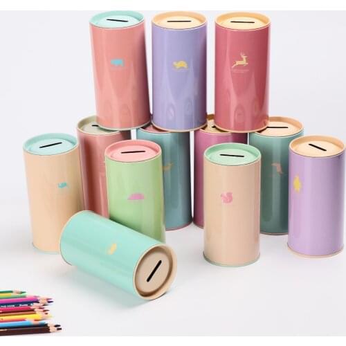 1PC Cute 7.5*14cm Cartoon Animal Pattern Brush Pot Cash Saving Piggy Metal Tin Jar Money Box Coin Bank Home Decoration Gift