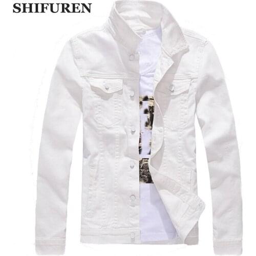 SHIFUREN Spring Autumn Mens Denim Jacket Streetwear Long Sleeve Turn-down Collar Solid Male Cowboy Jeans Jackets Coats Outwear