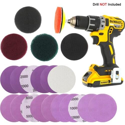 3inch Car Headlights Repair Set Car Polishing Kit Purple Sanding Discs Scouring Pad With M16 Drill Adapter(22PCS)