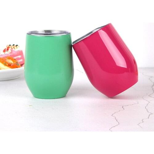 2019 New 12oz Eggshell Double-layer Stemless Vacuum Insulated Egg Shape Cup Stainless Steel Coffee Wine Beer Mug With Push Lids