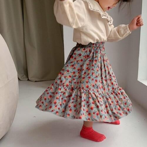 2021 Korean new spring girls skirt floral super cotton long girl baby skirt flower girl