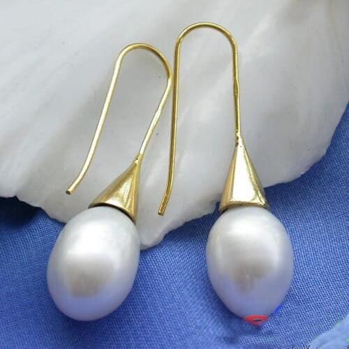New Arrival Favorite Pearl Dangle Earring 15mm White Drip Freshwater Pearl Fine Jewelry 925 Silver Hook Earring Wedding For Girl