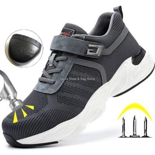 New Men Safety Shoes Velcro Steel Toe Cap Kevlar Anti-smash Breathable Work Snealer Mans Outdoor Protective Footwear Male 2021