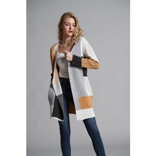 H80&S90 New Cardigan Knitted Sweater Women Long Outwear Patchwork Pocket Design Cardigan Streetwear Ladies' 3 Color Blouse