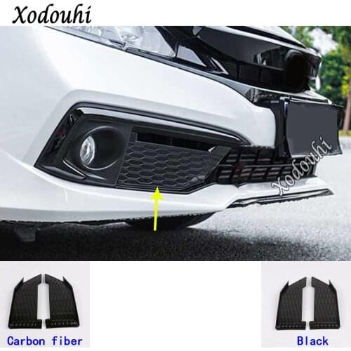 Car Body Cover Front Fog Light Honeycomb Lamp Detector Frame Sticker Trim Parts 2pcs For Honda Civic 10th Sedan 2019 2020 2021