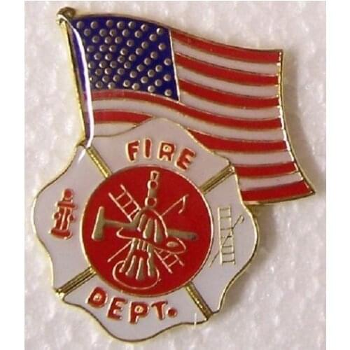 Hat Lapel Tie Tac Push Pin Fire Department Emblem and Flag low price custom zinc alloy button on lapel pin badges