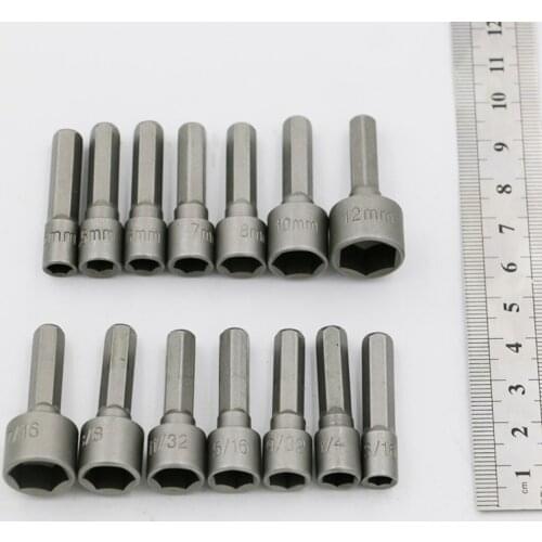 Strong Power Glue-Hexagon Handle Socket Bit Set Extension 5-13mm 1/4' Shank DIY Household Auto Woodworking Tools Parts