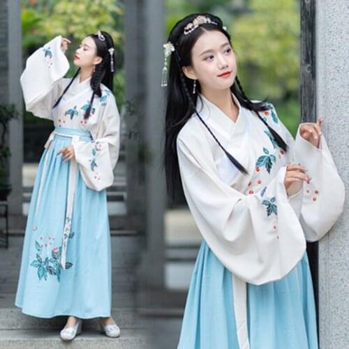 Blue Hanfu Classical Dance Costume Women Festival Outfit Singer Embroidery Rave Performance Clothes Lady Ming Fairy Dress DF1241