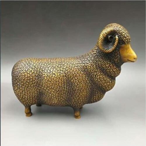 Collect Chinese Pastoral style Bronze Fengshui Twelve Zodiac Animal sheep Statue